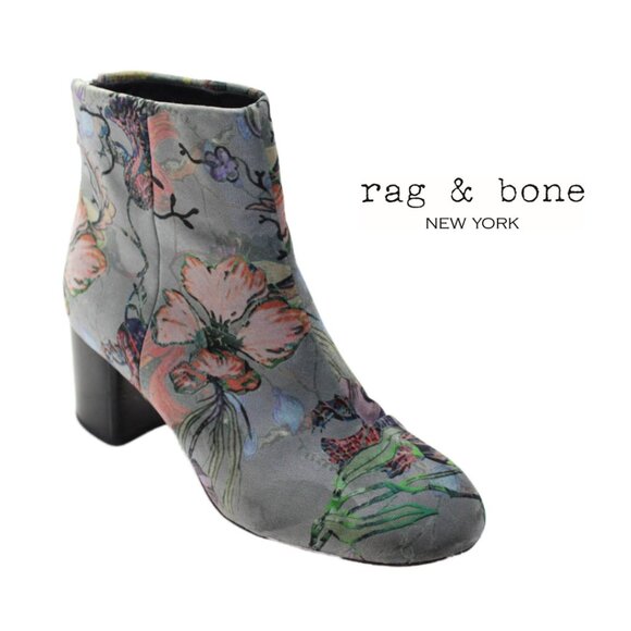 💙💖 Rag & Bone Drea Velvet Floral Print Ankle Booties size 37.5 - Picture 1 of 7